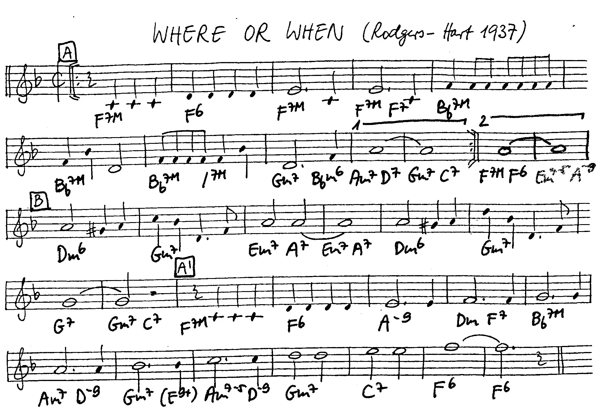 where or when free jazz leadsheet - Courtesy of the Jungle Jazz Band